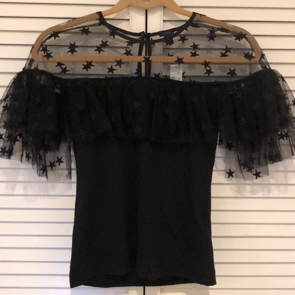 J. Crew Tops - BNWT Jcrew starry tulle top XXS BLACK STARS